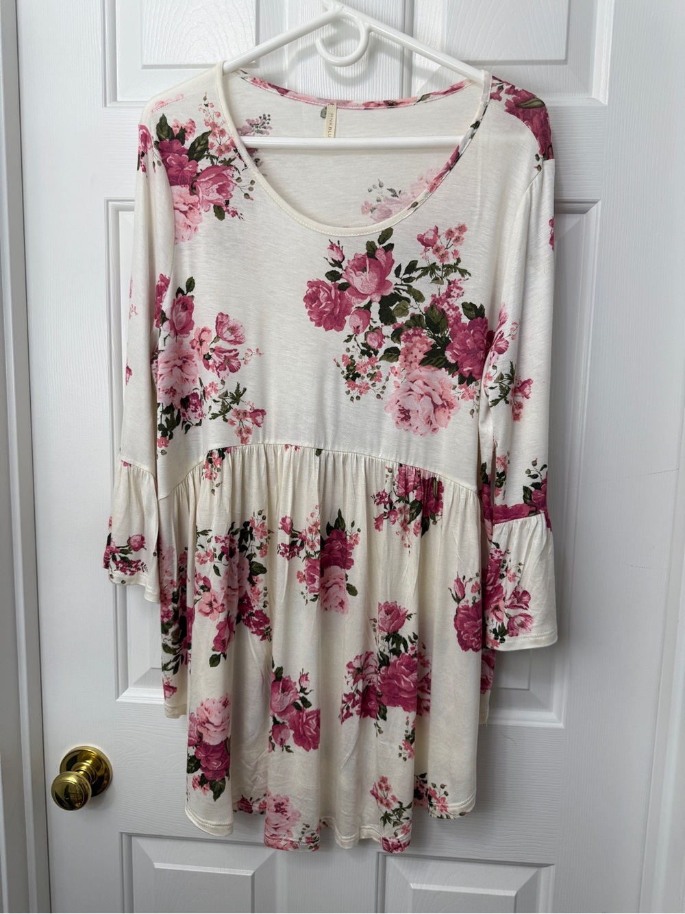 Pinkblush Cream Floral Babydoll Tunic Top with Pink Roses